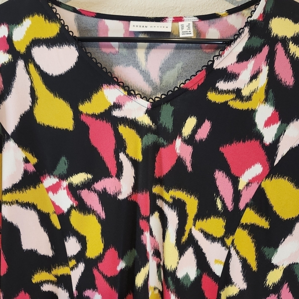 Susan Graver Liquid Knit Fit N‎ Flare Abstract Print Top In 1X Brand New - Picture 3 of 10